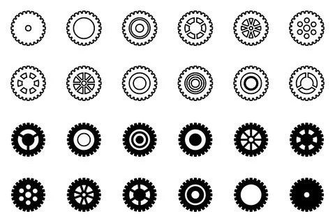 Gears icon set. Setting gears icon. Collection of mechanical cogwheels. White Stock Illustration