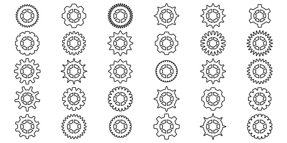 Gears icon set. Setting gears icon. Collection of mechanical outline cogwhe.. Stock Illustration