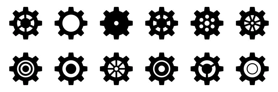 Gears icon set. Setting gears icon. Collection of mechanical cogwheels. Sim.. Stock Illustration