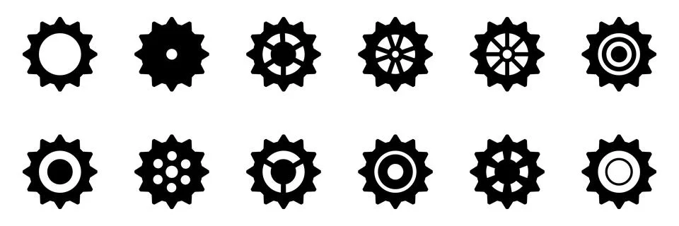 Gears icon set. Setting gears icon. Collection of mechanical cogwheels. Sim.. Stock Illustration
