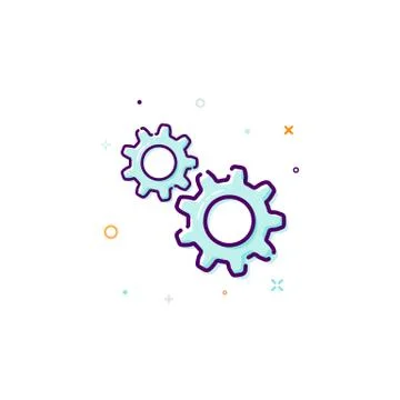Gears icon, thin line flat design concept. Mechanism of cooperation Stock Illustration