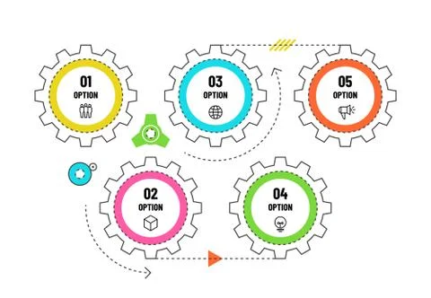 Gears infographic. Engineering timeline concept with 5 options. Workflow diagram Illustrazione stock