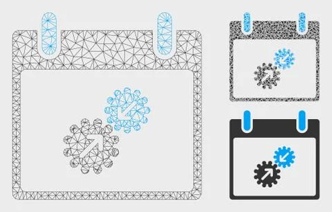 Gears Integration Calendar Day Vector Mesh Network Model and Triangle Mosaic Stock Illustration