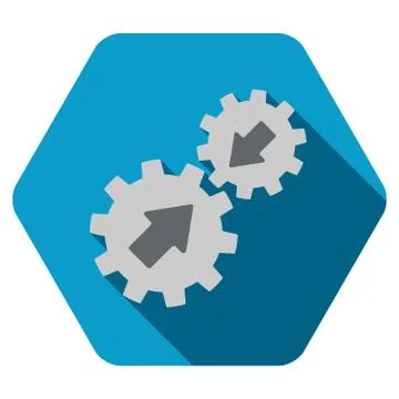 Gears Integration Flat Hexagon Icon with Long Shadow 스톡 일러스트