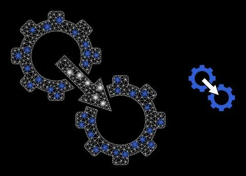 Gears Integration Icon - Polygonal Mesh with Glare Spots Stockillustratie