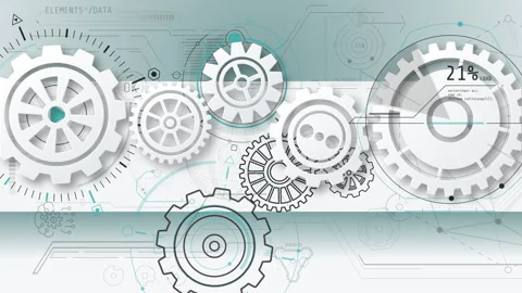 Gears interface connecting engineering, technology, and data processing Stockbeeldmateriaal 334083932