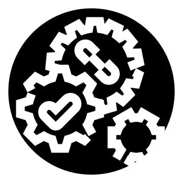 Gears interlocking checkmark and chain link concept Stock Illustration