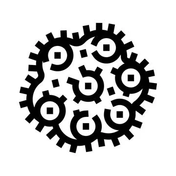 Gears interlocking creating a complex mechanical system icon Stock Illustration