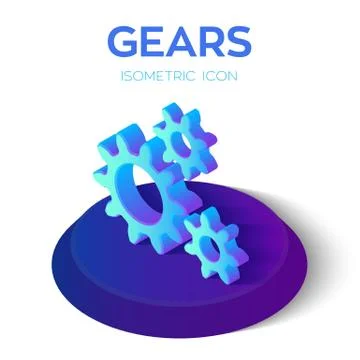 Gears Isometric Icon. 3D Isometric Gears sign. Created For Mobile, Web, Decor Illustrazione stock
