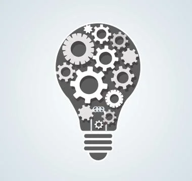Gears in light bulb shape , abstract gears concept of thinking Stock Illustration