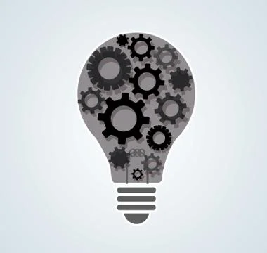 Gears in light bulb shape , abstract gears concept of thinking Stock Illustration
