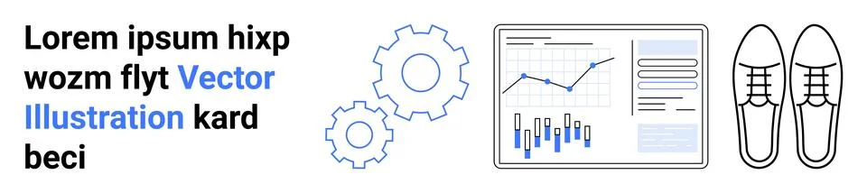 Gears, line graph, bar chart, and shoes. Ideal for business analytics, data v イラスト素材