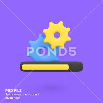 Gears with Loading Bar isolated 3d render icon illustration PSD Template