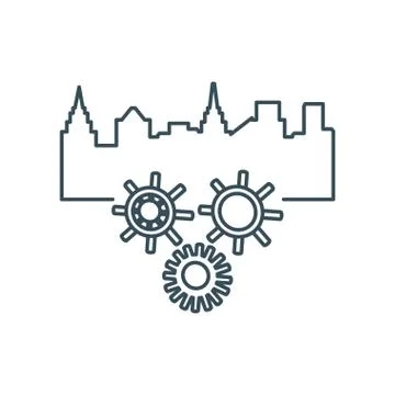 Gears machine with cityscape icon 스톡 일러스트