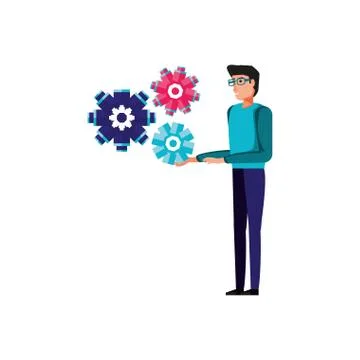 Gears machine with young man Stockillustratie