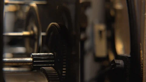 Gears of mechanical clock in motion. Stock Footage 100072864