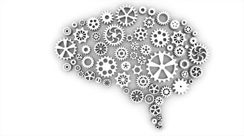 Gears mechanism brain 3D Rendering at white background. Mechanism inside human Illustrazione stock