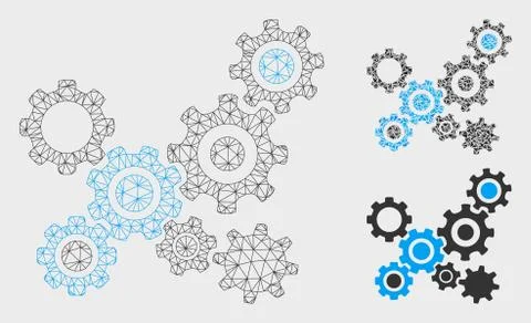 Gears Mechanism Vector Mesh Wire Frame Model and Triangle Mosaic Icon Stock-Illustration