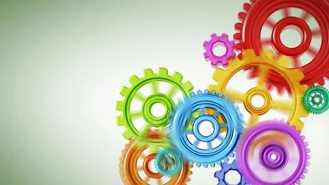 Gears in motion representing teamwork and cooperation. 3D illustration Stock Illustration