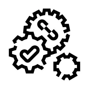 Gears moving with link and check mark concept Stock Illustration