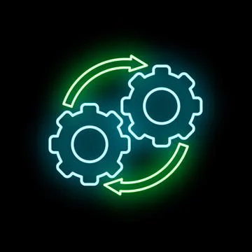 Gears with neon glow symbolizing process automation workflow Stock Illustration
