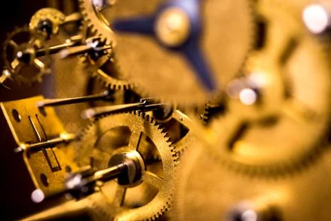 Gears or cogs into a mechanically clockwork 스톡 사진