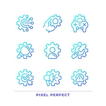 Gears pixel perfect gradient linear vector icons set Illustrazione stock