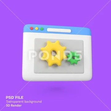 Gears on pop up windows isolated 3d render icon illustration PSD Template