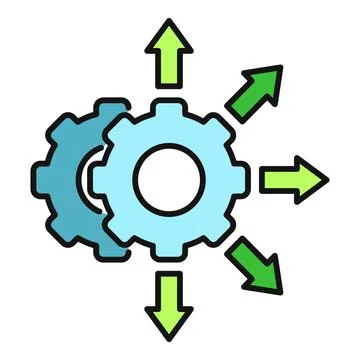 Gears processing data with diverging green arrows Stock-Illustration