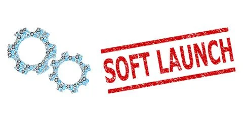 Gears Recursion Collage of Gears Items and Textured Soft Launch Seal Stamp Stock Illustration