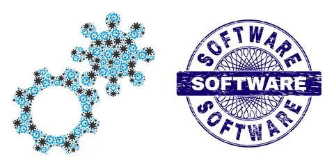 Gears Recursive Collage of Gears Items and Textured Software Round Guilloche 스톡 일러스트