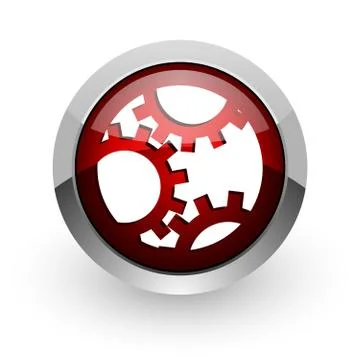 Gears red circle web glossy icon. Stock-Illustration