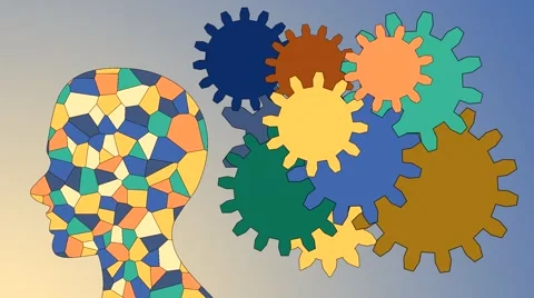 Gears rotate inside the brain power of teamwork Stock Footage 54790913