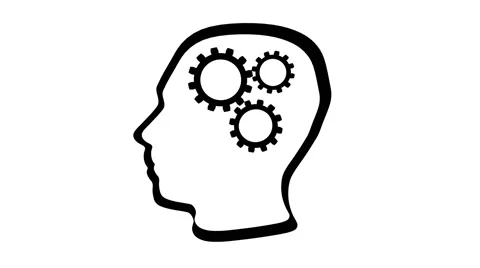 Gears rotate inside human head. Brain idea FullHD 1080p 2D animation Stockbeeldmateriaal 58675390