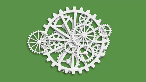 Gears rotating 3d animation white color mechanism on a chromakey background Video stock 270733252
