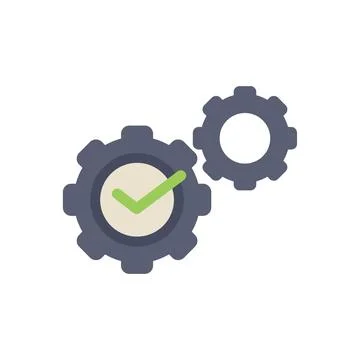 Gears rotating with check mark showing completion of project Stock Illustration