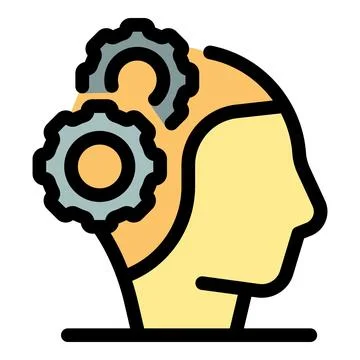 Gears rotating in human head symbolizing active thinking process Stockillustratie