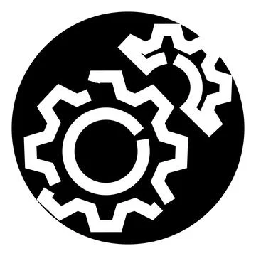 Gears rotating inside a black circular mechanism icon Stock Illustration