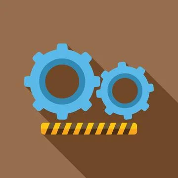 Gears rotating under construction with barrier tape and long shadow 스톡 일러스트