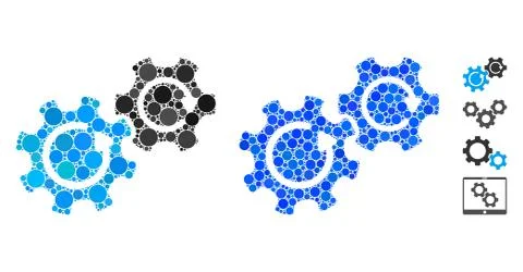 Gears Rotation Composition Icon of Circle Dots Stock Illustration