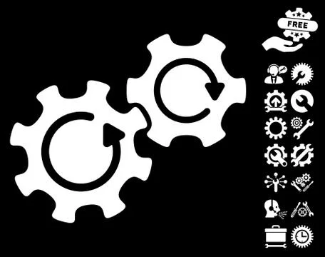 Gears Rotation Vector Icon with Tools Bonus Stock Illustration