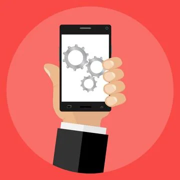 Gears on the screen background of the mobile phone. Phone setting icon Stock Illustration
