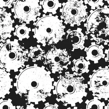 Gears Seamless Pattern. Mechanical grungy background. Vector illustration 库存插图