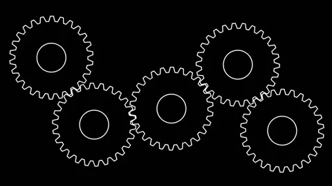 Gears spin 2 line black Stock Footage 146160380