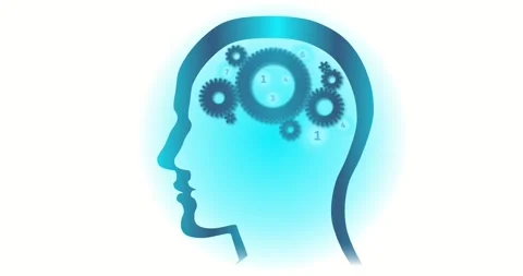 Gears spin in a person's head and numbers appear. 4K animation. Stock Footage 154447159