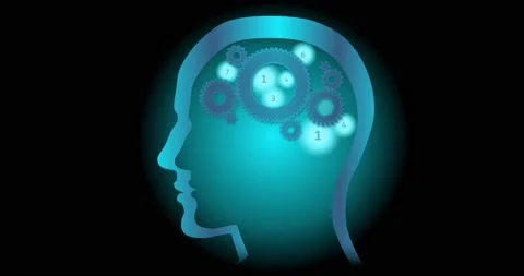 Gears spin in a person's head and numbers appear. 4K animation. Stock Footage 154447386