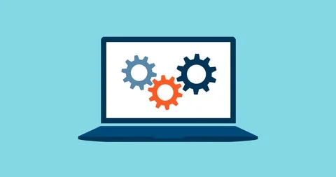 Gears spinning on a laptop screen Stock Footage 118091230