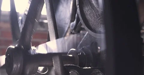 Gears Spinning on a Vintage Printing Press Stock Footage