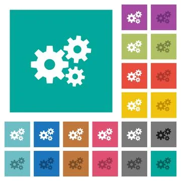 Gears square flat multi colored icons Stock Illustration
