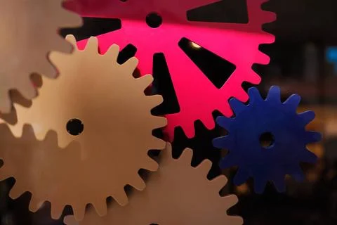 Gears teamwork machine gears engine design technology industry concept bac... Foto stock